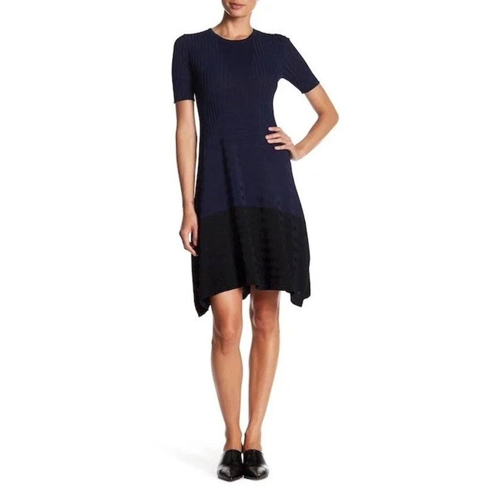 Opening Ceremony Delta Linear Dress Black Blue Colorblock Handerkerchief ALine S